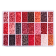 Seed beads sortiment. 2 mm. Røde nuancer m.m. 19.000 perler